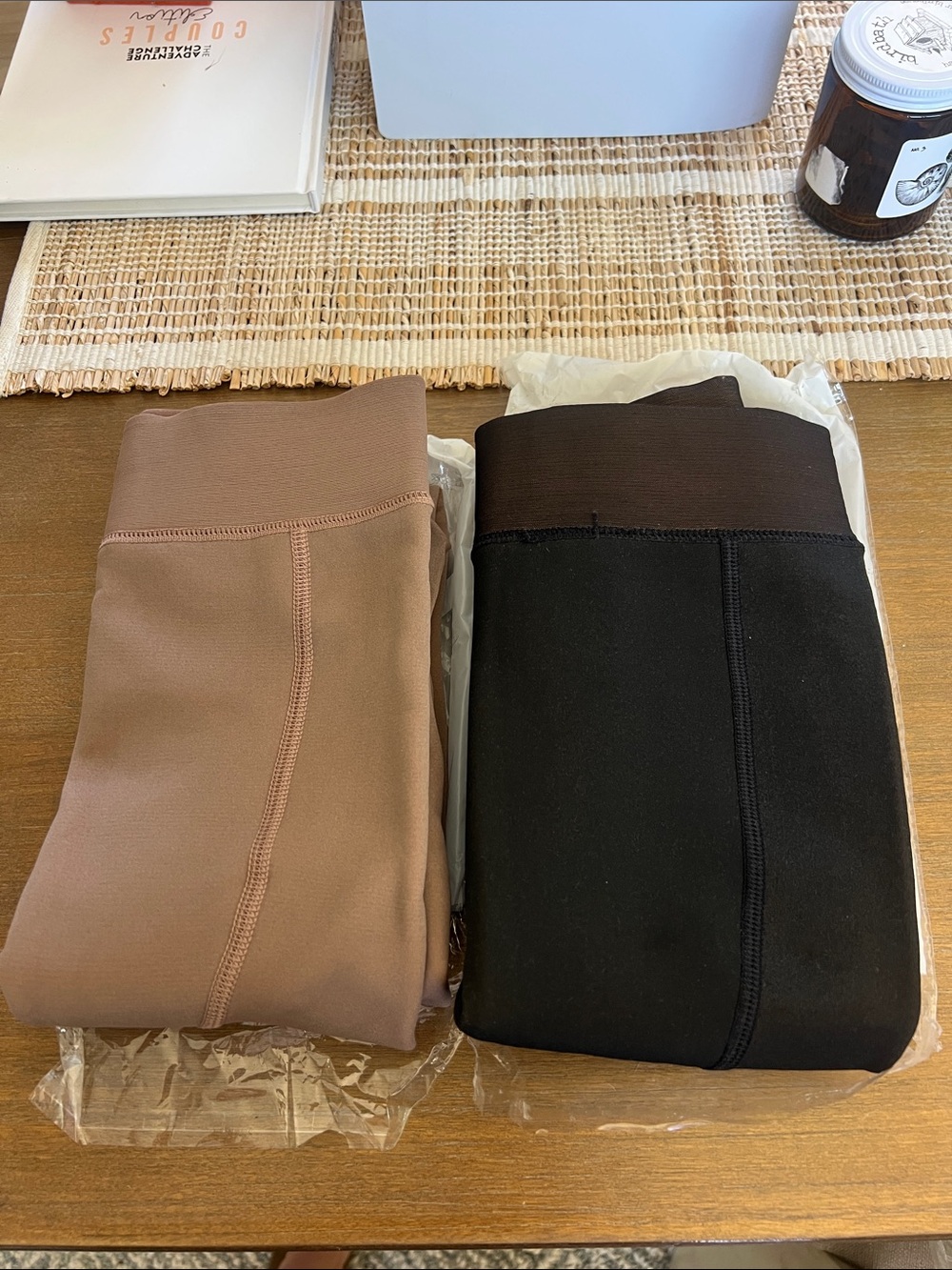 New! 2 pairs Womens High-Waist fleece Leggings - nude/tan and Black